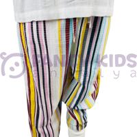 3-8 Yaş Kız Çocuk İkili Takım Beyaz Bluz Renkli Çizgili Pantolonlu 