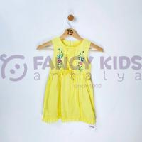 3-10 Yaş Kız Çocuk Elbise Nakışlı Beli Büzgülü Sarı